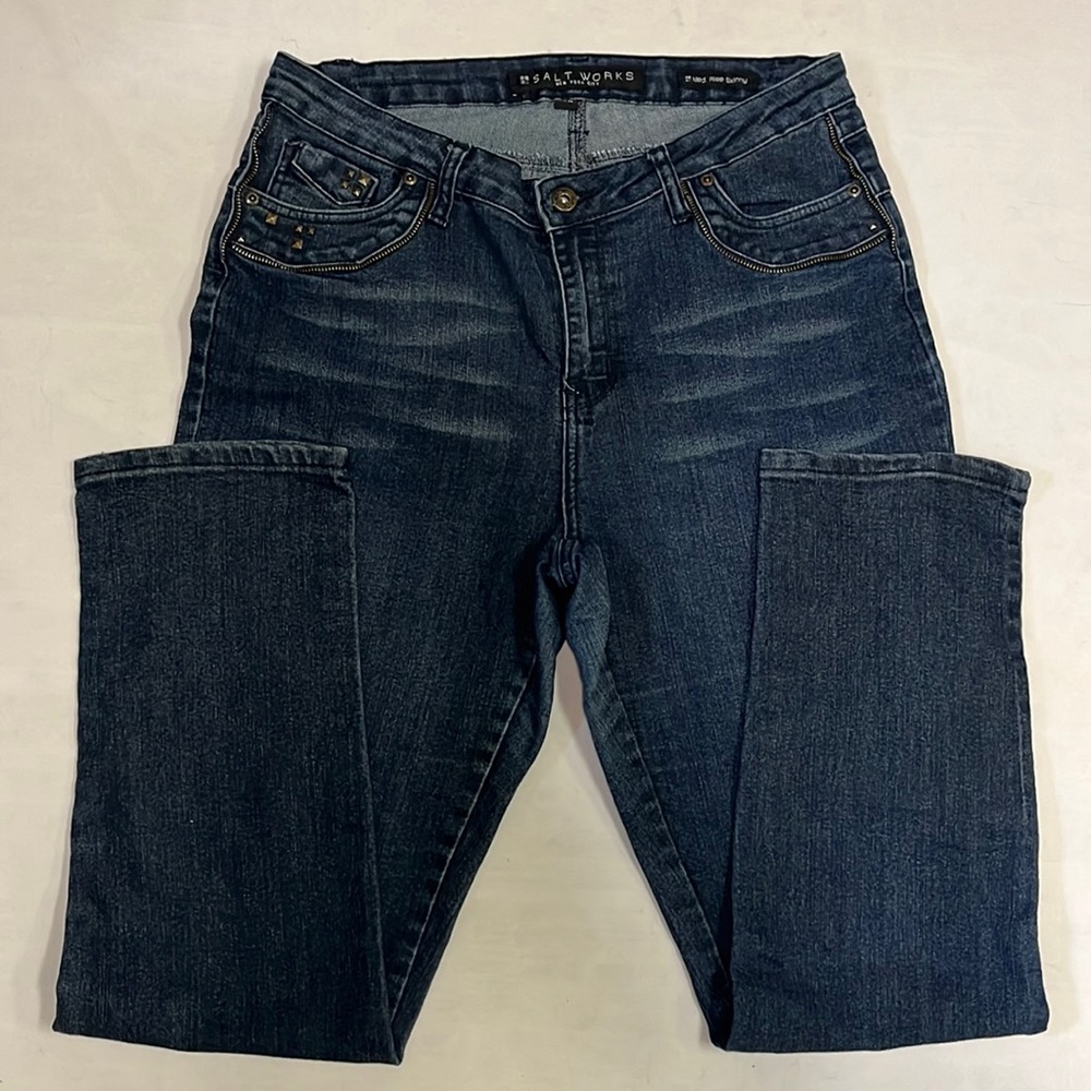 Salt Works NYC Jeans Women’s Size 14W Mid Rise Skinny Darkwashed Denim Studded